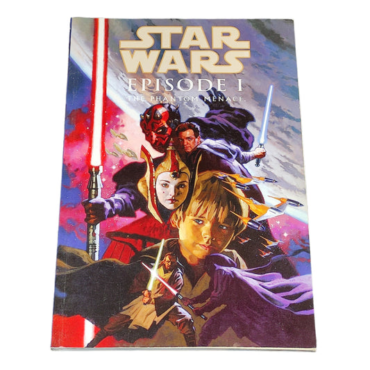 Star Wars Episode I: The Phantom Menace book cover on a textured surface