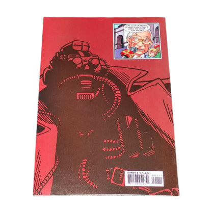 Comic book cover with a robot illustration on a red background