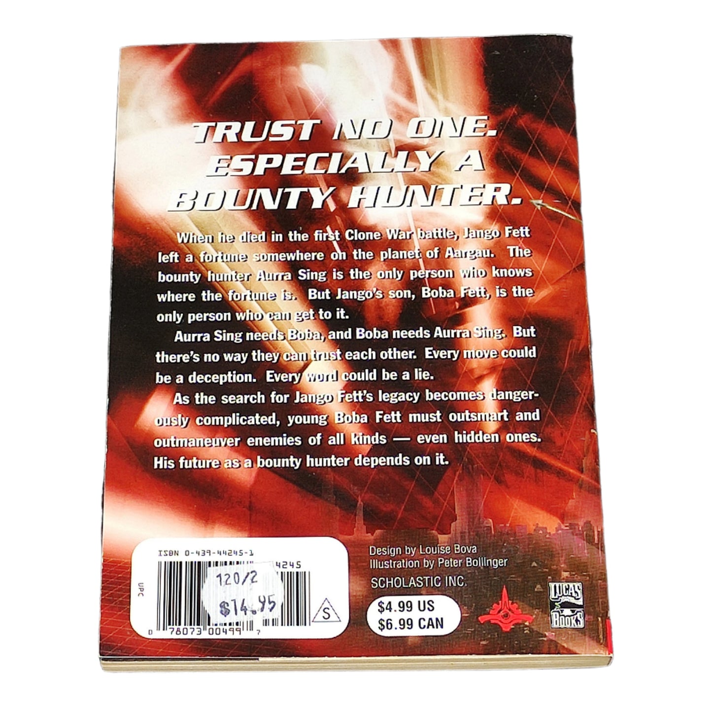 Back cover of a book with text and branding on a textured black surface