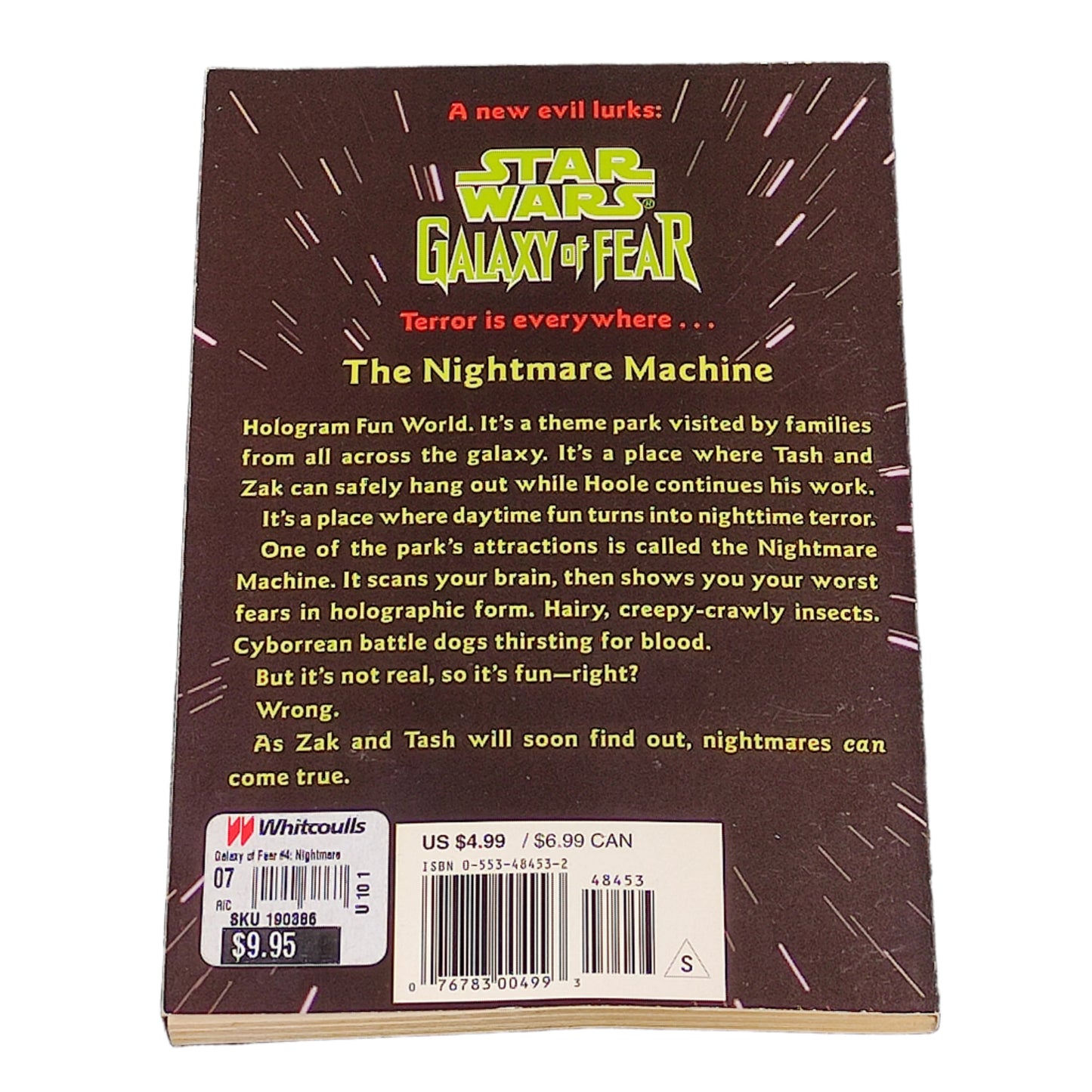 Back of a trading card with text and branding on a textured surface