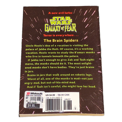 Back cover of a book titled 'Galaxy of Fear' with text and branding on a textured surface.