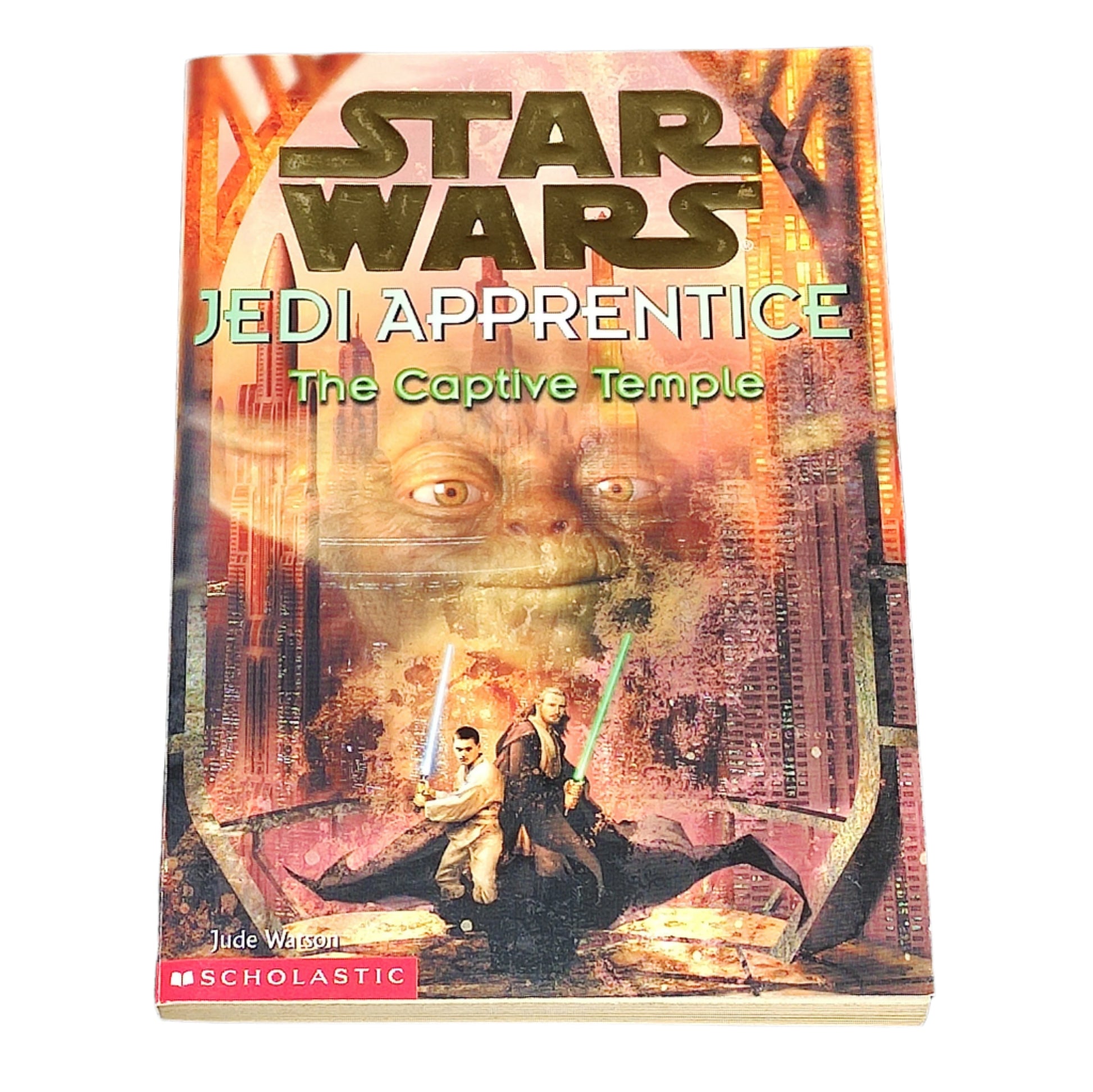 Book titled 'Star Wars Jedi Apprentice: The Captive Temple' on a dark textured background