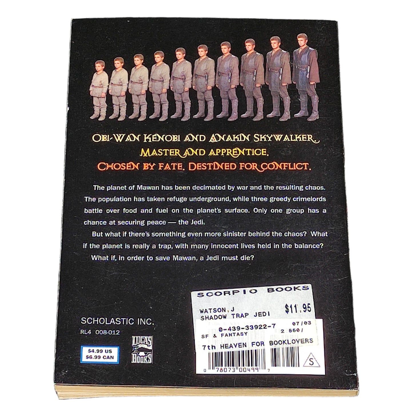 Book back cover with text and character illustrations on a textured surface