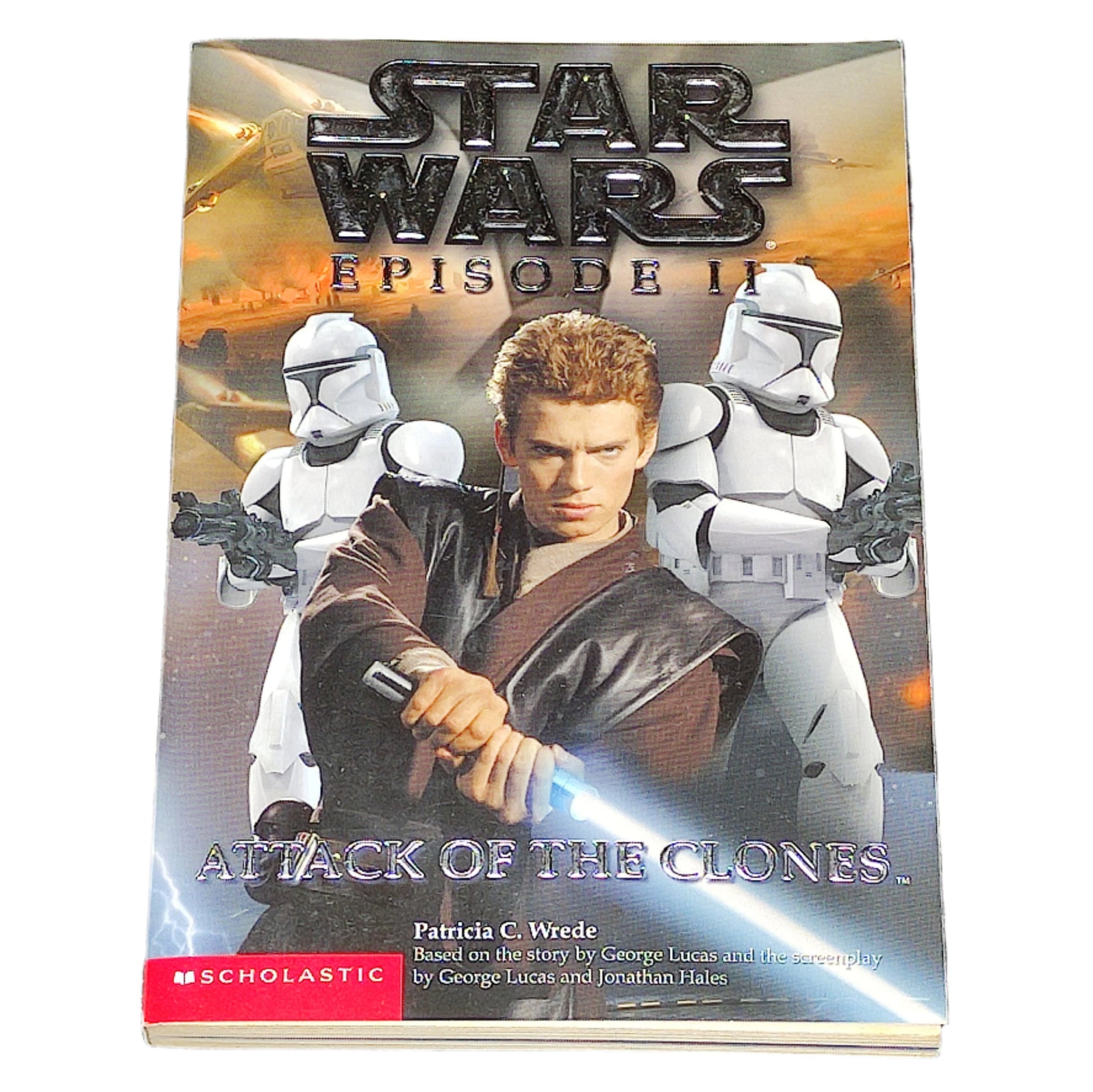 Book titled 'Star Wars Episode II: Attack of the Clones' on a textured black surface