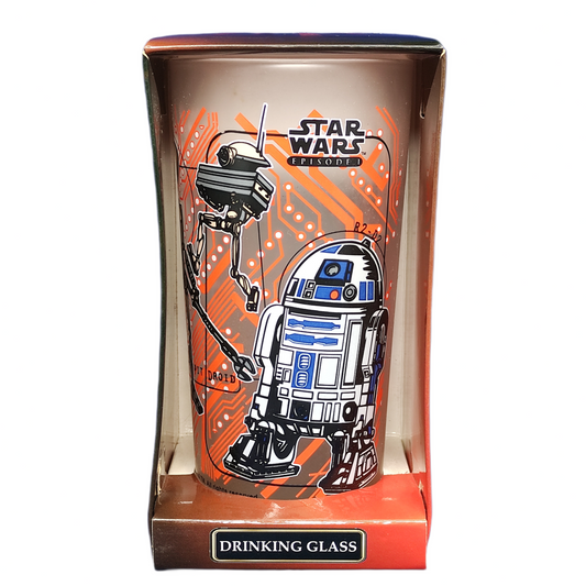 Star Wars drinking glass in packaging with R2-D2 design