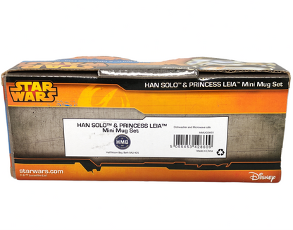 Star Wars Han Solo and Princess Leia mini mug set packaging on a white background