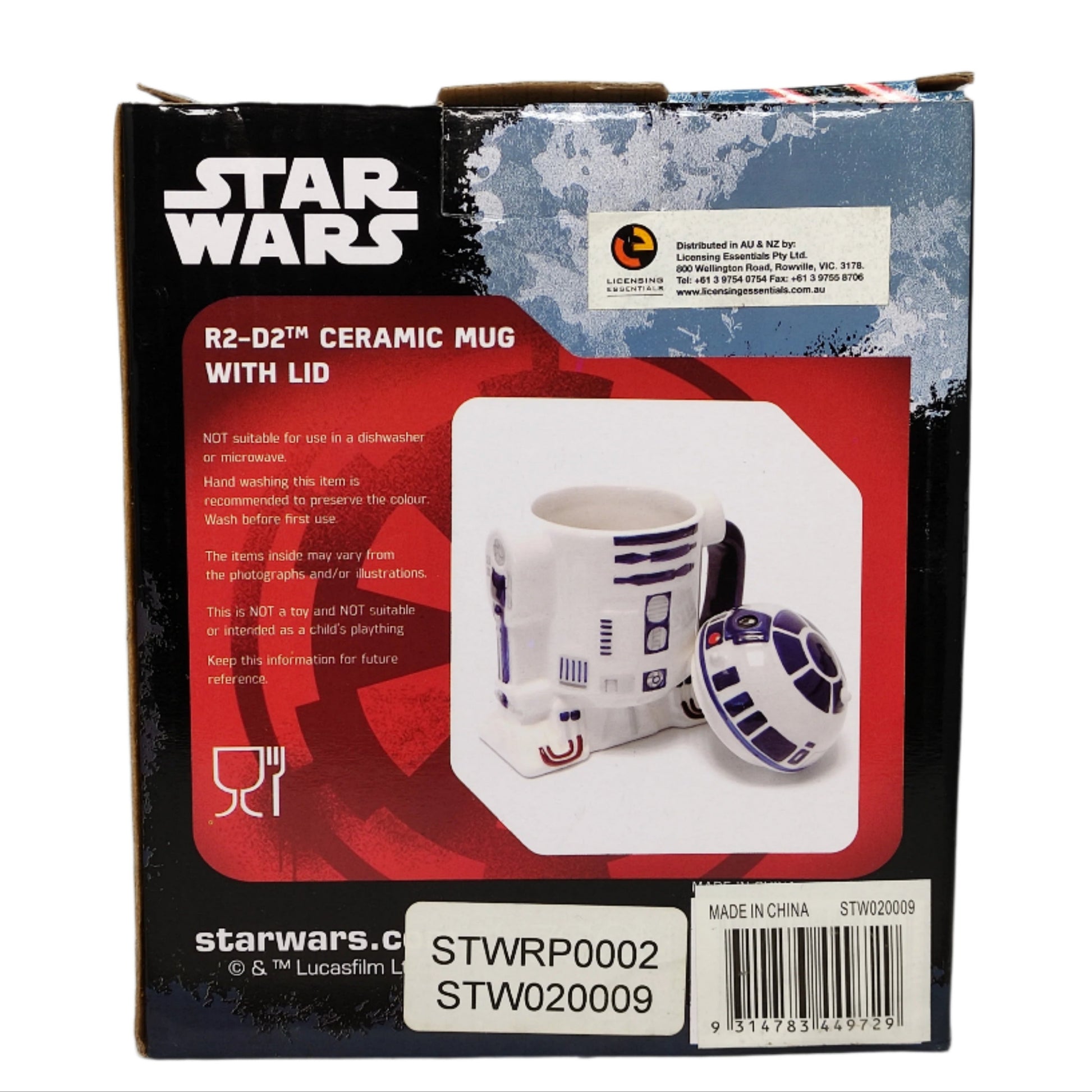 Star Wars R2-D2 ceramic mug packaging on a gray background