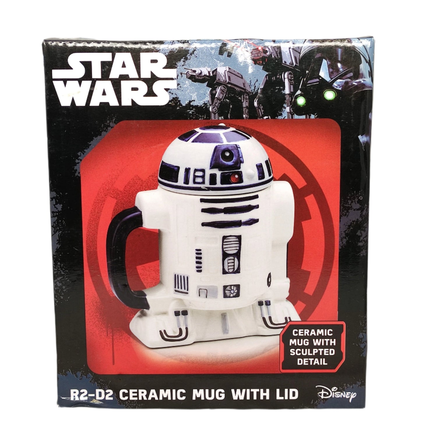 Star Wars R2-D2 ceramic mug with lid packaging on a white background