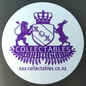 XOX Collectables Coat of Arms Sticker. Purple on reflective matte silver stuck on a Laptop