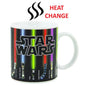 Star Wars heat change mug with colorful lightsabers design on a white background
